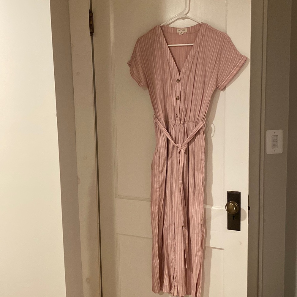 Pink striped jumpsuit. Super comfy!